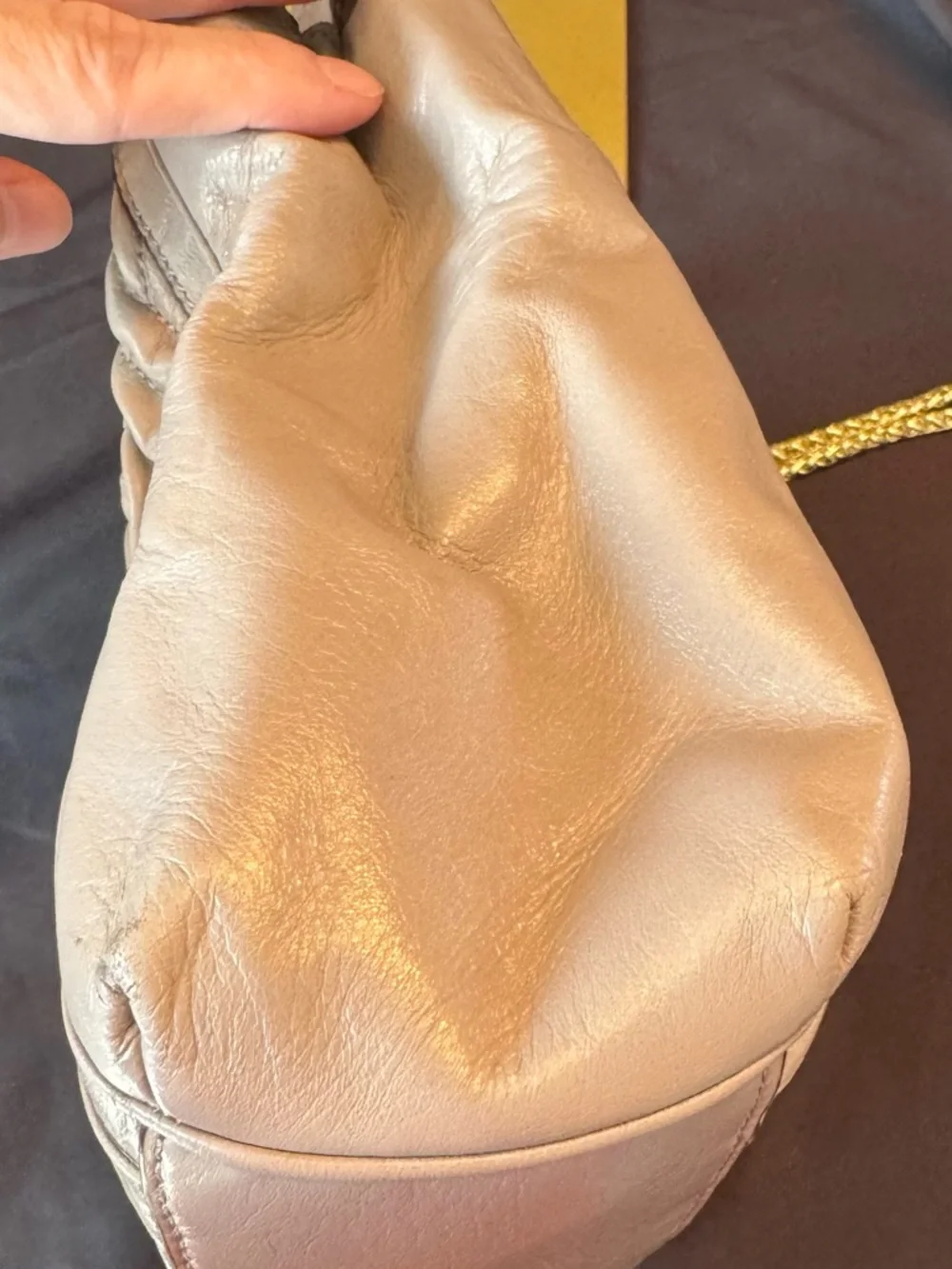 COACH Madison Madeline Taupe Ruched Leather Crossbody Bag with Gold Color Chain - Picture 9 of 12